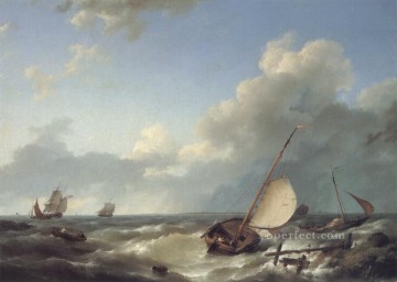 ヘルマナス・コエクック Snr Painting - Stiff Breeze Hermanus Snr Koekkoek 海景ボートでの配送